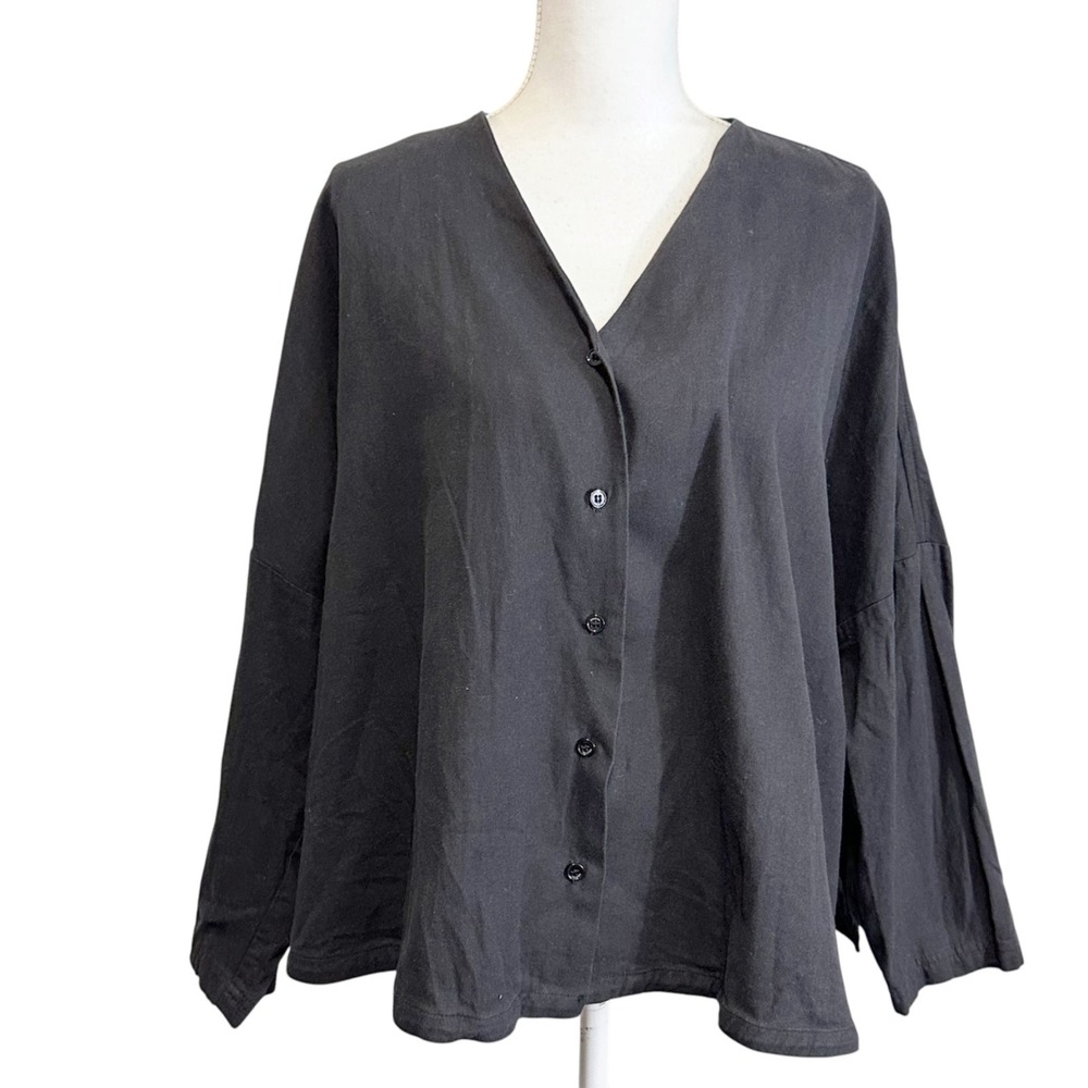 Roucha Womens Button Up Topas Top Size CC Lagenlook Mature Modest Boxy Flowy